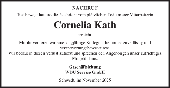 Traueranzeige von Cornelia Kath von Märkische Oderzeitung