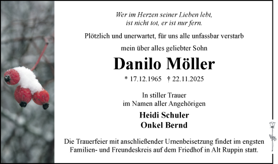 Traueranzeige von Danilo Möller von Märkische Oderzeitung