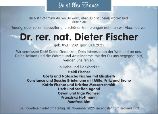 Traueranzeige von Dieter Fischer von Märkische Oderzeitung