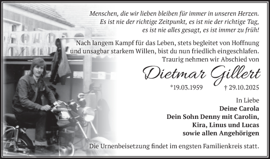 Traueranzeige von Dietmar Gillert von Märkische Oderzeitung