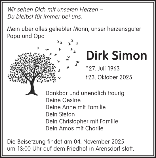 Traueranzeige von Dirk Simon von Märkische Oderzeitung
