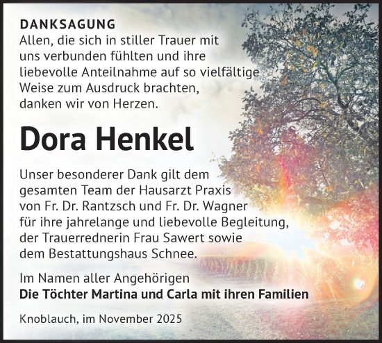 Traueranzeige von Dora Henkel von Märkische Oderzeitung