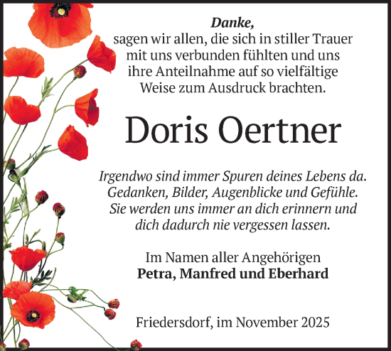 Traueranzeige von Doris Oertner von Blickpunkt Königs Wusterhausen