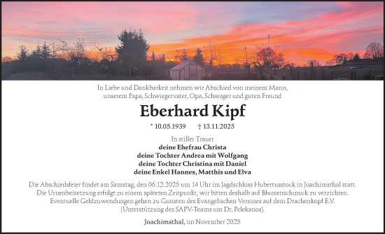 Traueranzeige von Eberhard Kipf von Märkische Oderzeitung