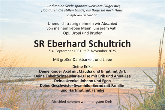 Traueranzeige von Eberhard Schultrich von Märkische Oderzeitung