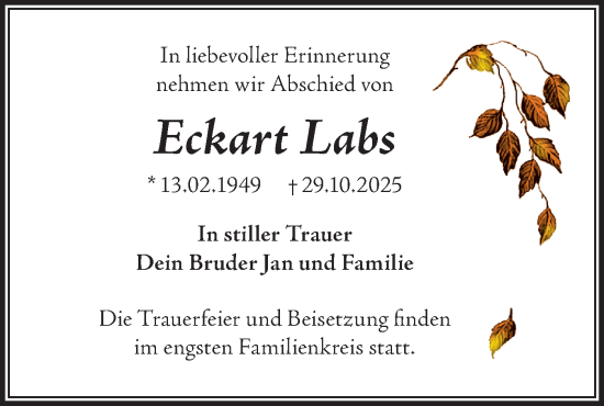 Traueranzeige von Eckart Labs von MO Oderld.-Echo