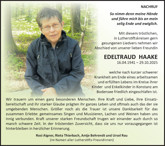Traueranzeige von Edeltraud Haake von Märkische Oderzeitung