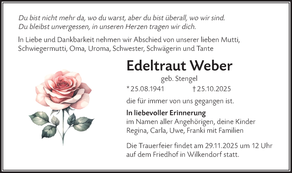  Traueranzeige für Edeltraut Weber vom 22.11.2025 aus Märkische Oderzeitung