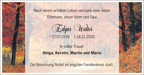 Traueranzeige von Edgar Walter von MO Oderld.-Echo
