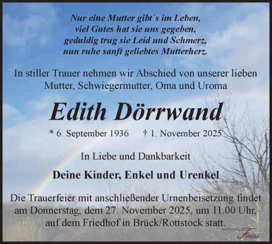 Traueranzeige von Edith Dörrwand von Märkische Oderzeitung