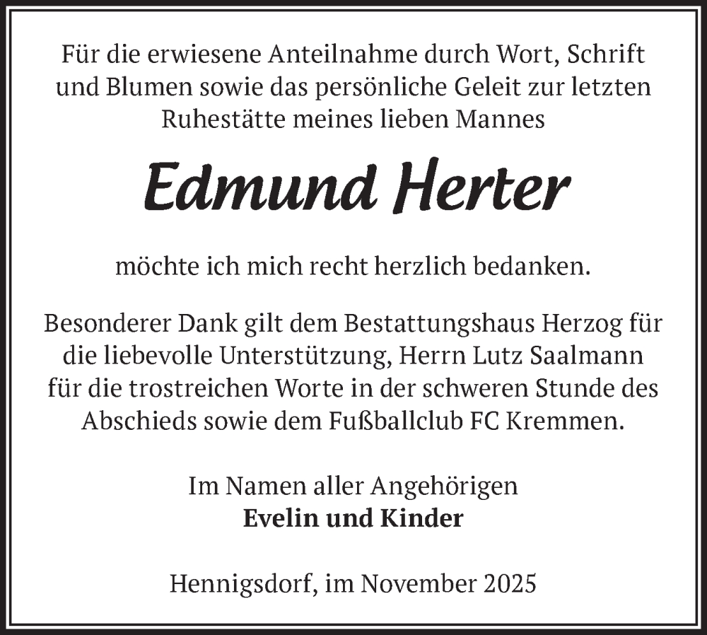  Traueranzeige für Edmund Herter vom 29.11.2025 aus Märkische Oderzeitung