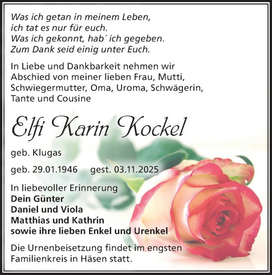 Traueranzeige von Elfi Karin Kockel von Märkische Oderzeitung