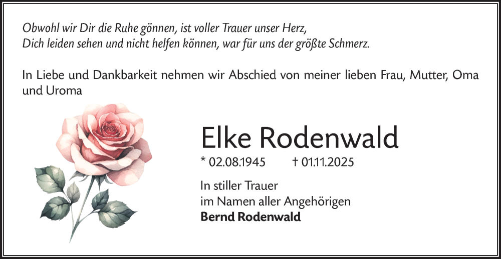  Traueranzeige für Elke Rodenwald vom 15.11.2025 aus Märkische Oderzeitung