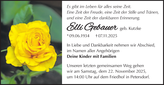 Traueranzeige von Elli Gebauer von Märkische Oderzeitung