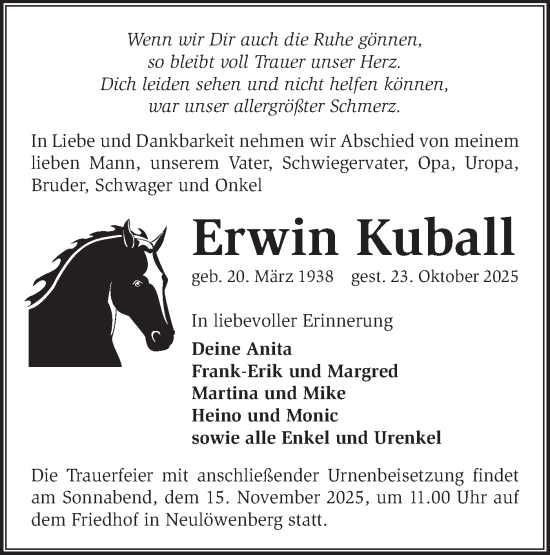 Traueranzeige von Erwin Kuball von Märkische Oderzeitung