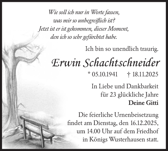 Traueranzeige von Erwin Schachtschneider von Blickpunkt Königs Wusterhausen