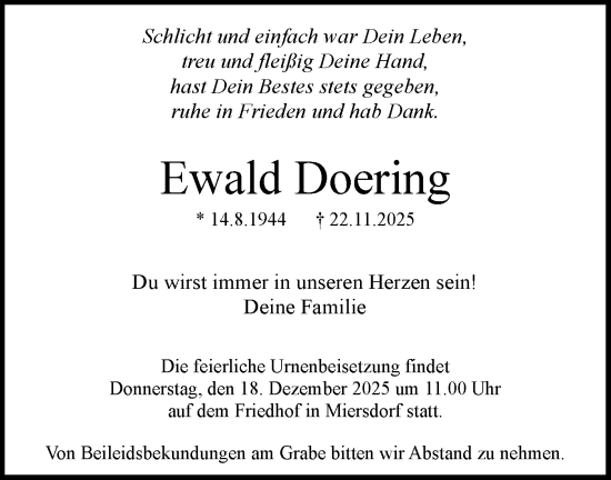 Traueranzeige von Ewald Doering von Blickpunkt Königs Wusterhausen