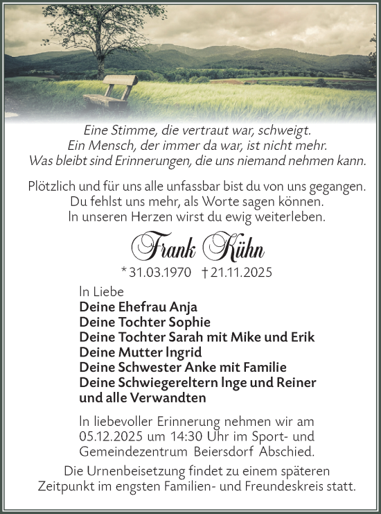 Traueranzeige von Frank Kühn von Märkische Oderzeitung