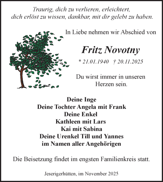 Traueranzeige von Fritz Novotny von Märkische Oderzeitung