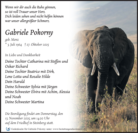 Traueranzeige von Gabriele Pokorny von Märkische Oderzeitung
