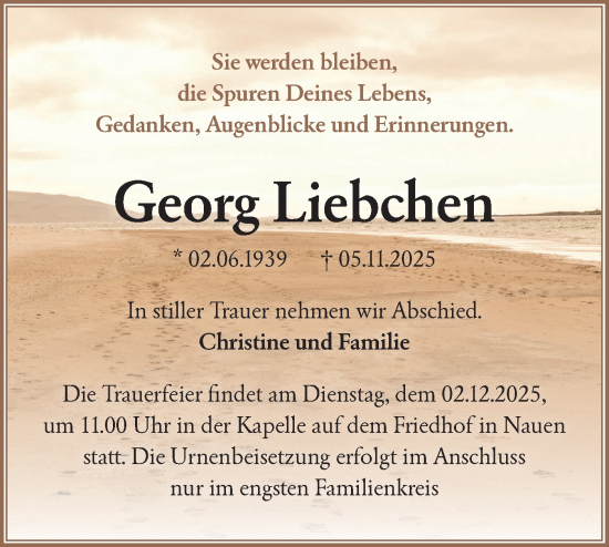 Traueranzeige von Georg Liebchen von Märkische Oderzeitung