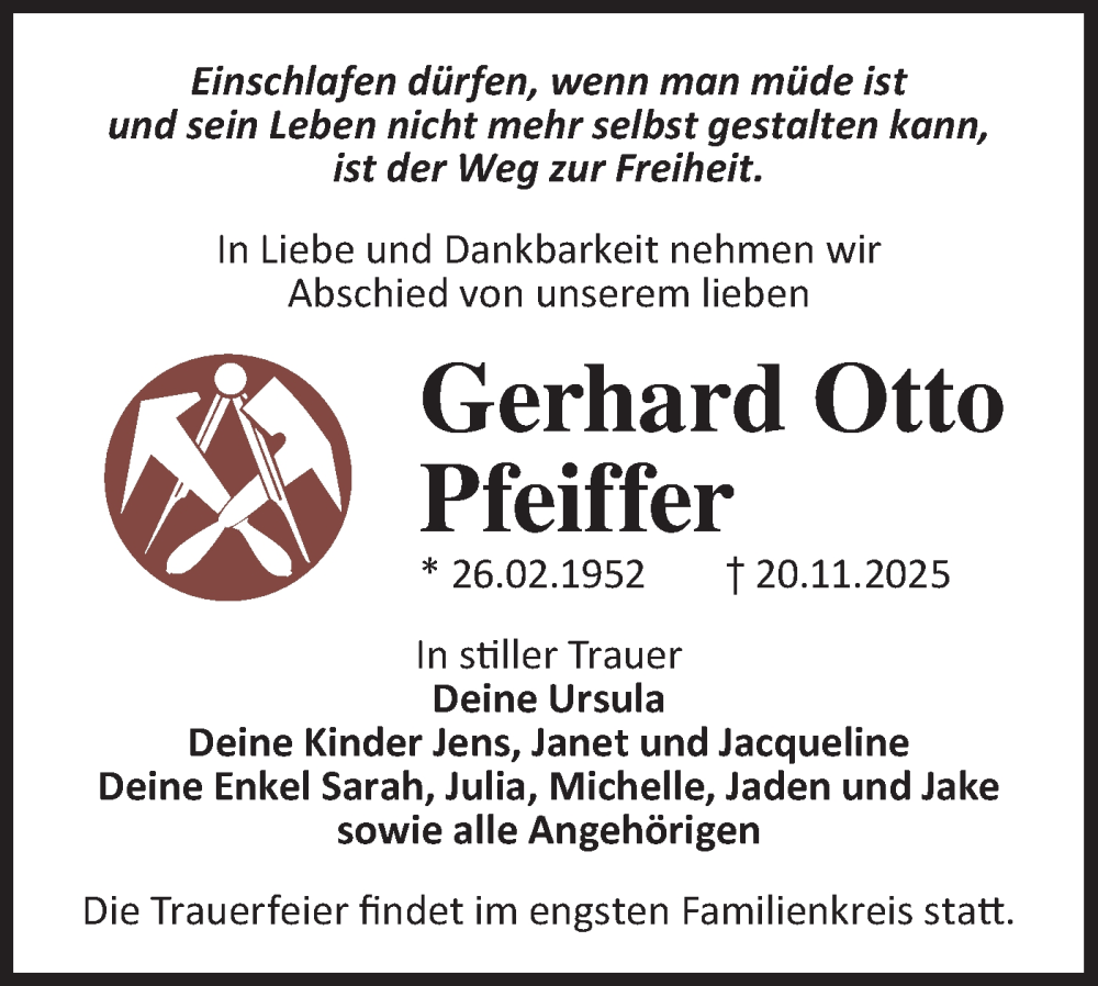  Traueranzeige für Gerhard Otto Pfeiffer vom 29.11.2025 aus Märkische Oderzeitung