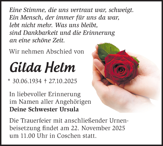 Traueranzeige von Gilda Helm von Märkische Oderzeitung