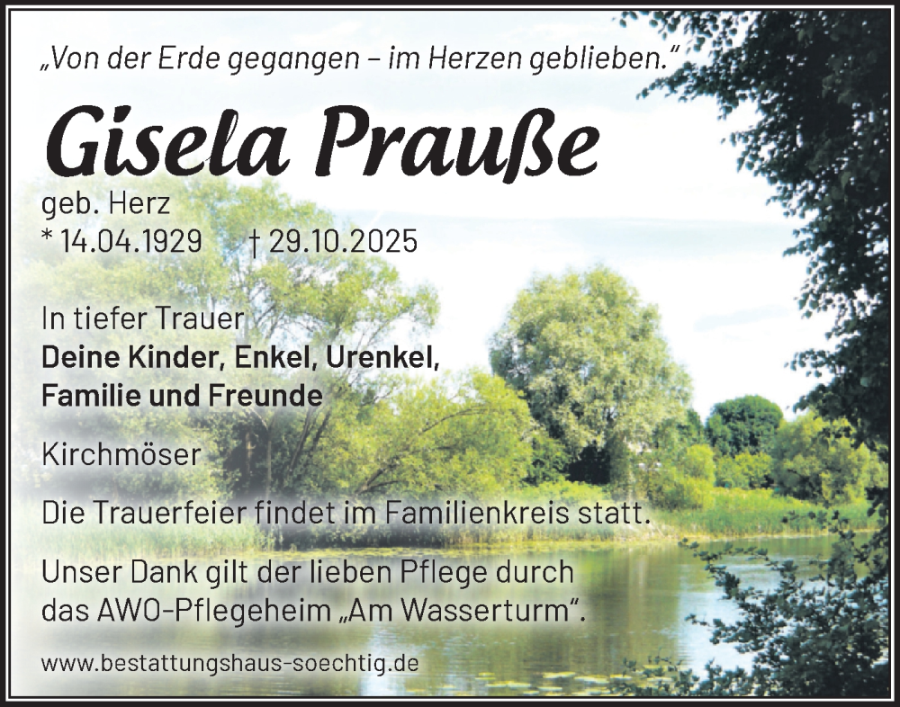  Traueranzeige für Gisela Prauße vom 08.11.2025 aus Märkische Oderzeitung