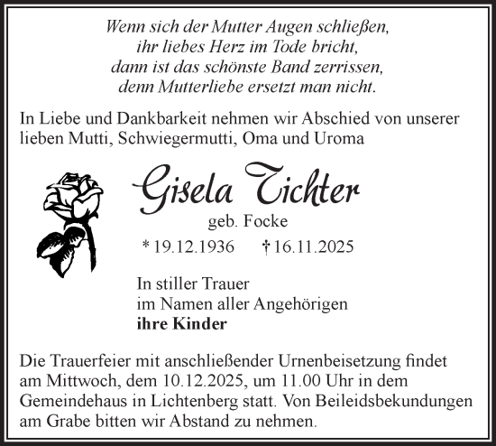 Traueranzeige von Gisela Tichter von Märkische Oderzeitung