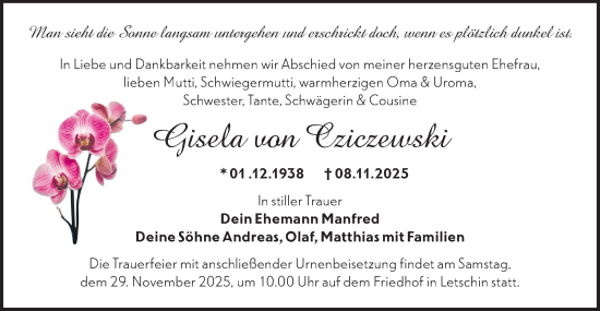 Traueranzeige von Gisela von Cziczewski von MO Oderld.-Echo
