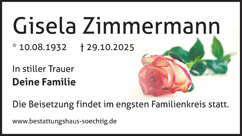  Traueranzeige für Gisela Zimmermann vom 08.11.2025 aus Märkische Oderzeitung