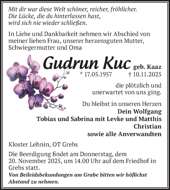 Traueranzeige von Gudrun Kuc von Märkische Oderzeitung