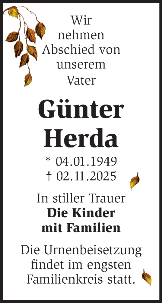 Traueranzeige von Günter Herda von MO Uckerm.-Anz.