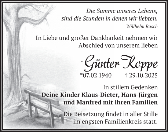Traueranzeige von Günter Koppe von Märkische Oderzeitung