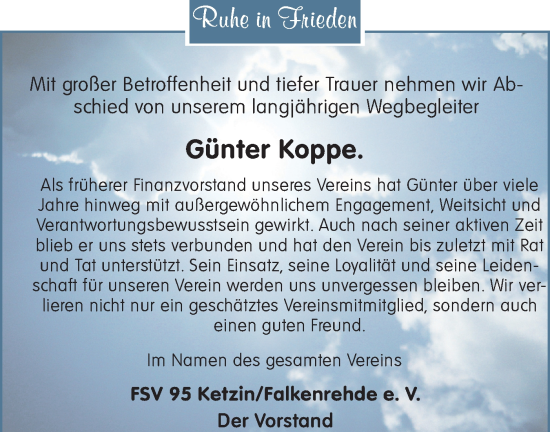 Traueranzeige von Günter Koppe von Märkische Oderzeitung
