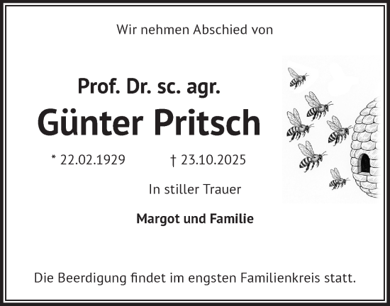 Traueranzeige von Günter Pritsch von Märkische Oderzeitung