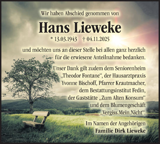 Traueranzeige von Hans Lieweke von Märkische Oderzeitung