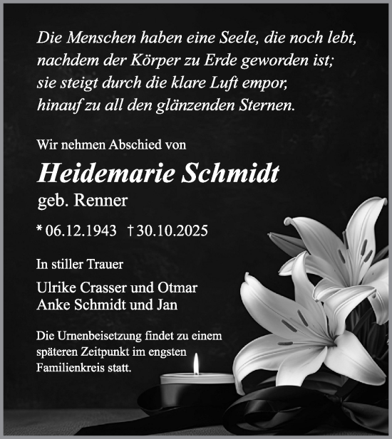 Traueranzeige von Heidemarie Schmidt von MO Oderld.-Echo