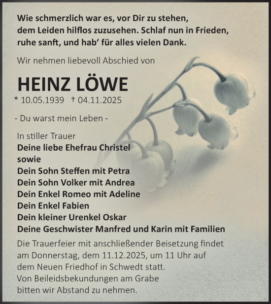 Traueranzeige von Heinz Löwe von MO Uckerm.-Anz.