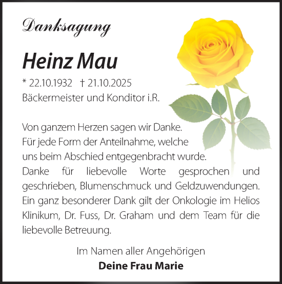 Traueranzeige von Heinz Mau von Märkische Oderzeitung