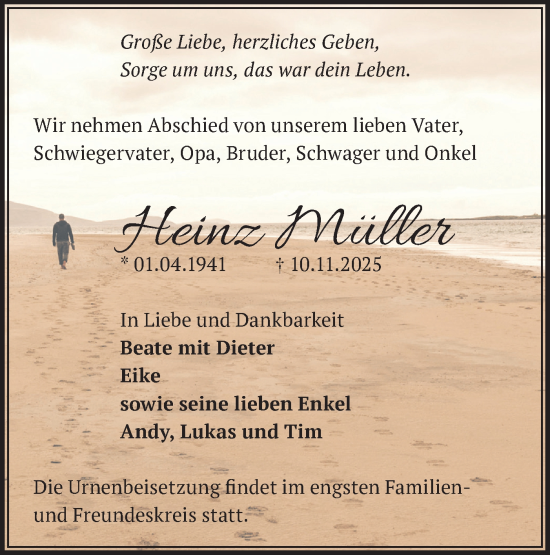 Traueranzeige von Heinz Müller von Märkische Oderzeitung