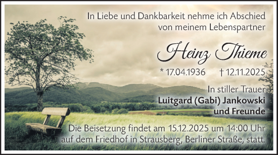 Traueranzeige von Heinz Thieme von Märkische Oderzeitung