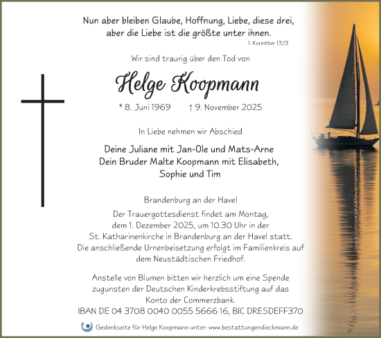 Traueranzeige von Helge Koopmann von Märkische Oderzeitung