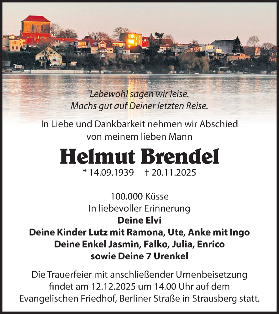  Traueranzeige für Helmut Brendel vom 29.11.2025 aus Märkische Oderzeitung