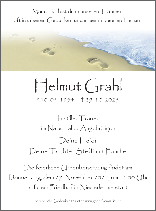 Traueranzeige von Helmut Grahl von Blickpunkt Königs Wusterhausen