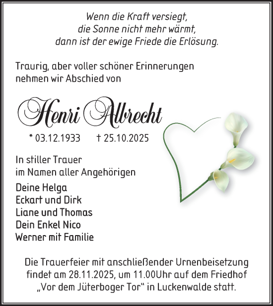 Traueranzeige von Henri Albrecht von Blickpunkt Jüterbog/Luckenwalde
