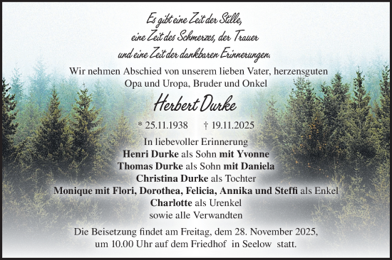 Traueranzeige von Herbert Durke von MO Oderld.-Echo