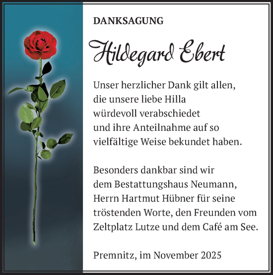Traueranzeige von Hildegard Ebert von Märkische Oderzeitung