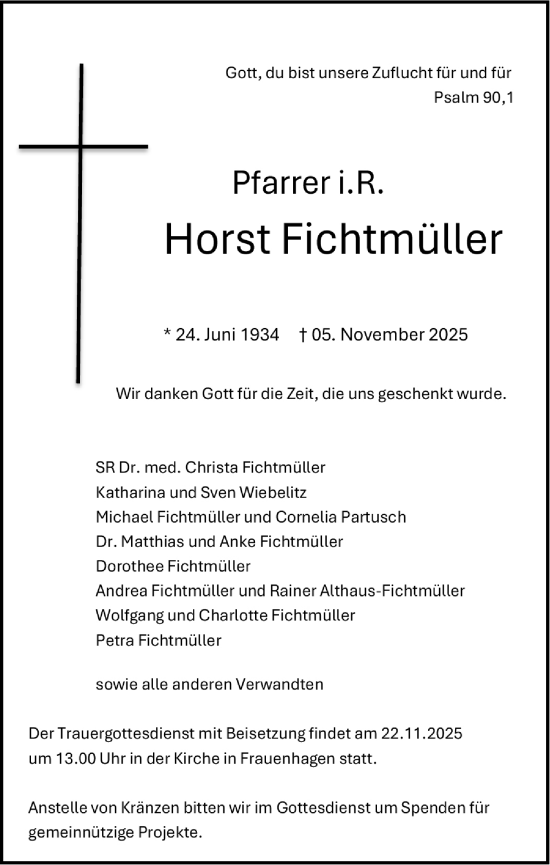 Traueranzeige von Horst Fichtmüller von MO Uckerm.-Anz.