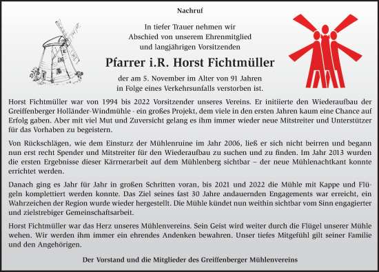 Traueranzeige von Horst Fichtmüller von MO Uckerm.-Anz.